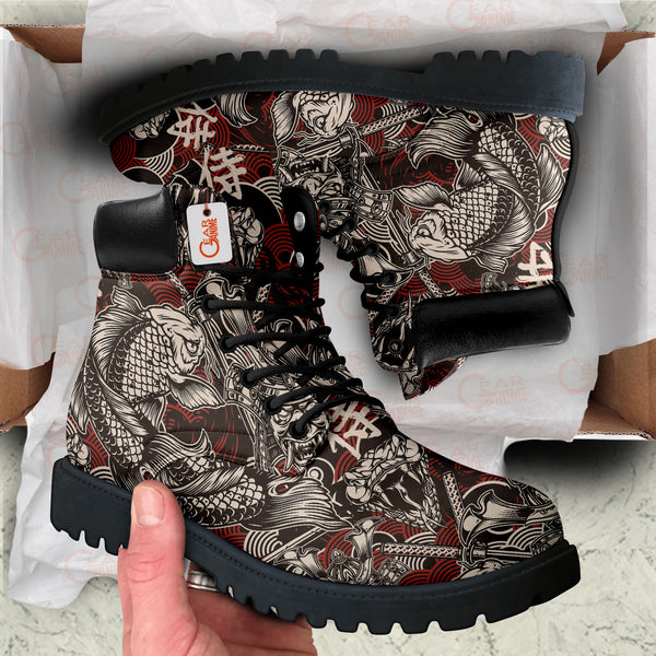 Japan Samurai Snake Koi Fish Boots Anime Custom Shoes PT1508