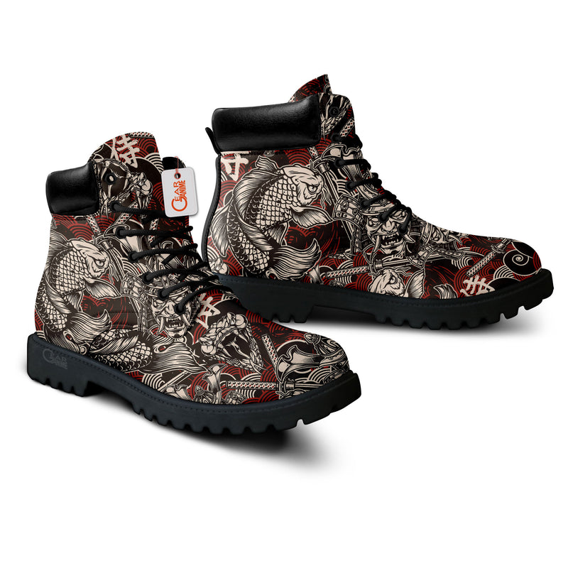 Japan Samurai Snake Koi Fish Boots Anime Custom Shoes PT1508