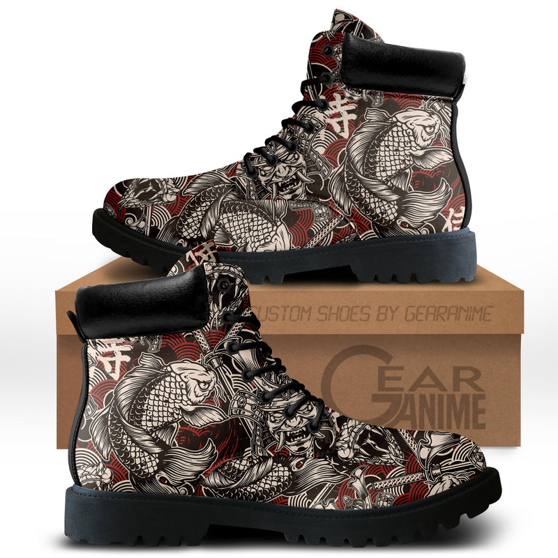 Japan Samurai Snake Koi Fish Boots Anime Custom Shoes PT1508