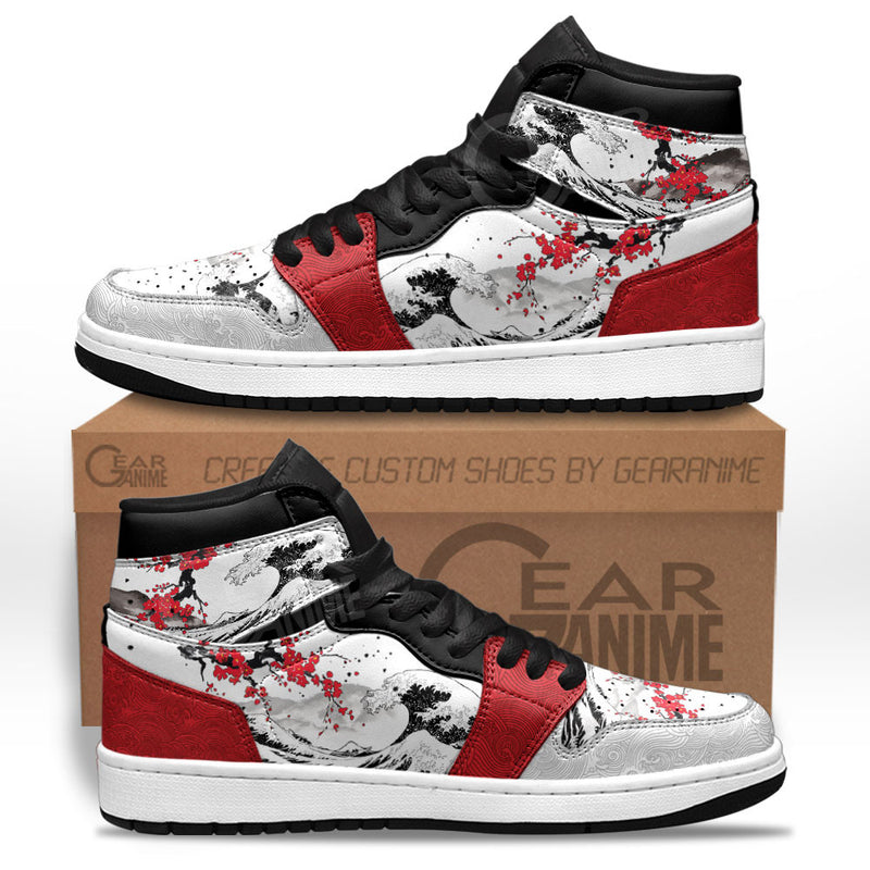 Sakura Mixed Kanagawa Great Wave J1 Sneakers Anime Custom