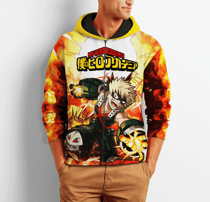 Katsuki Bakugo Zip Hoodie Shirt Fan Gift HA06