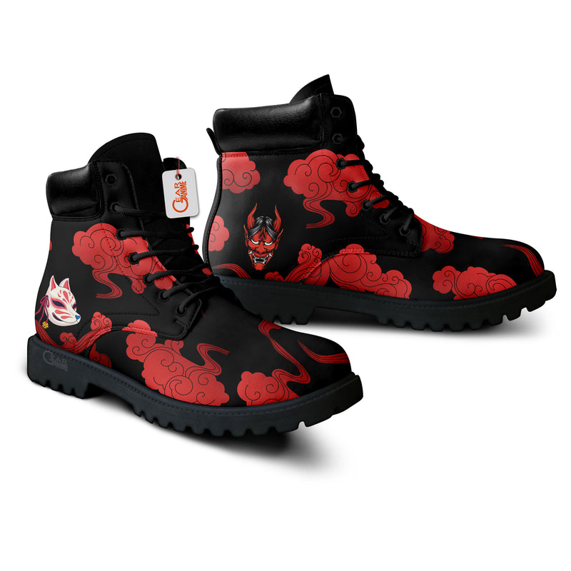 Kitsune and Oni Mask Japan Boots Custom Shoes