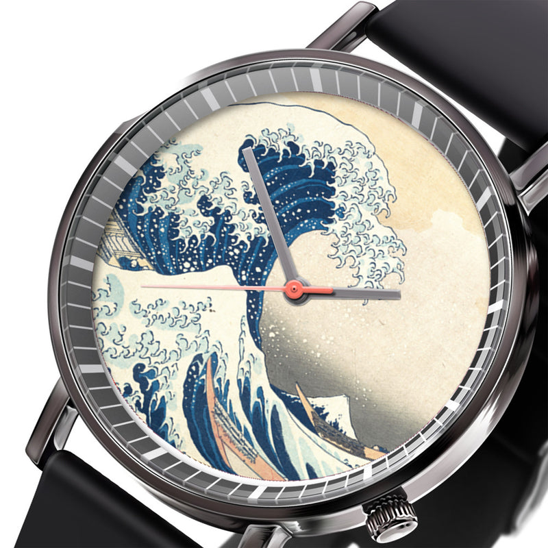 Kanagawa Great Wave Leather Band Wrist Watch