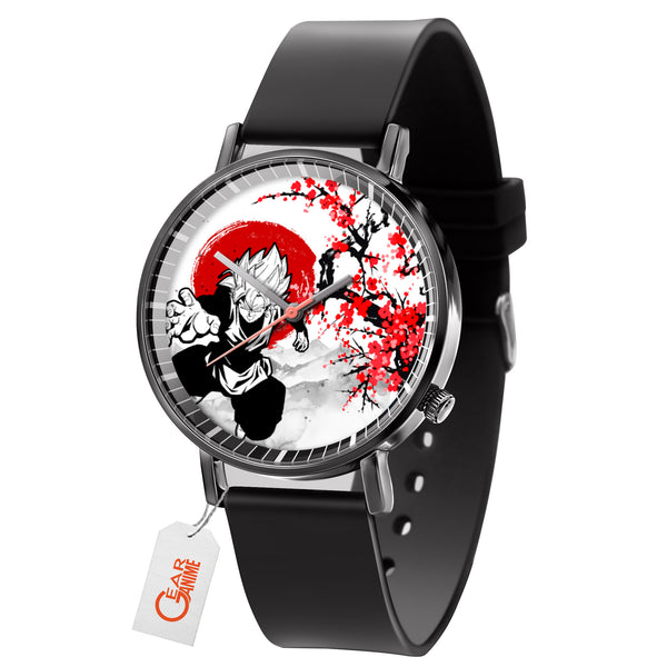 Goku Black Rose Leather Band Wrist Watch Japan Cherry Blossom