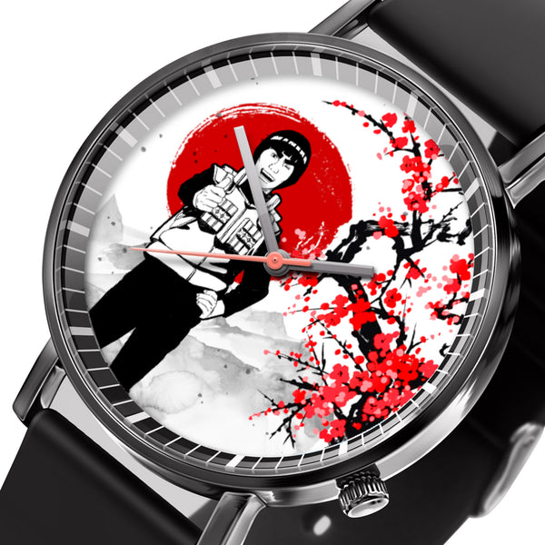 Might Guy Leather Band Wrist Watch Japan Cherry Blossom