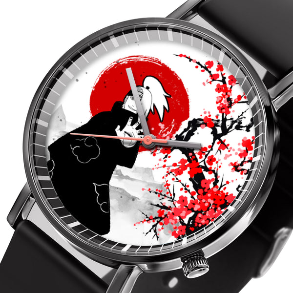 Deidara Leather Band Wrist Watch Japan Cherry Blossom