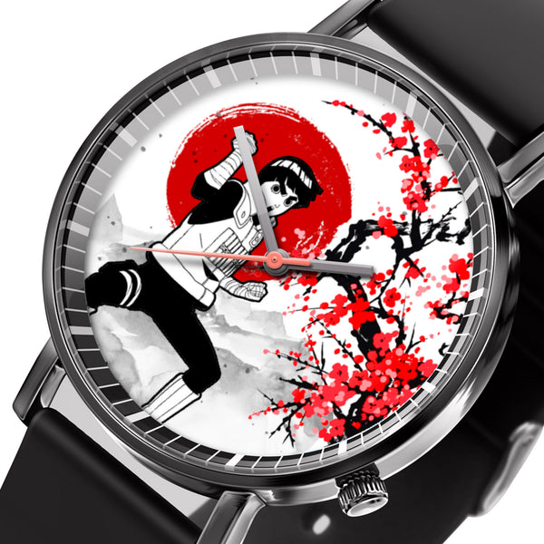 Rock Lee Leather Band Wrist Watch Japan Cherry Blossom