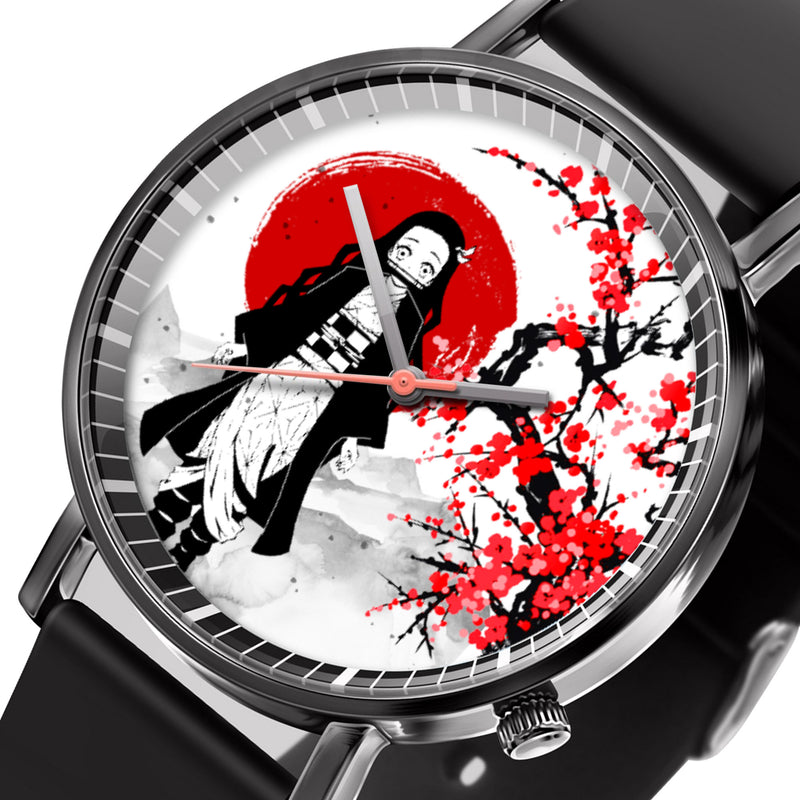 Nezuko Leather Band Wrist Watch Japan Cherry Blossom