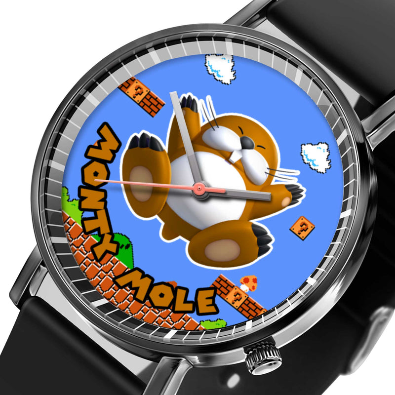 Monty Mole Leather Band Wrist Watch Personalized