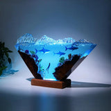 White Shark & Diver Ocean Undersea Theme Diorama Epoxy Resin Lamp, Night Light