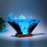 White Shark & Diver Ocean Undersea Theme Diorama Epoxy Resin Lamp, Night Light