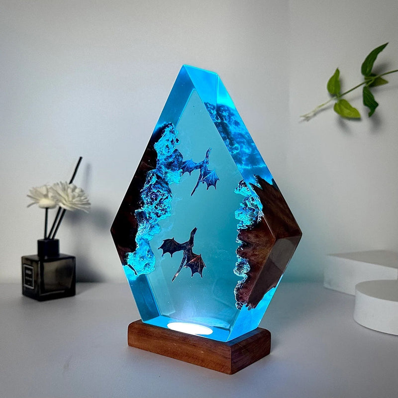 Ice Fire Dragon Wyvern Epoxy Resin Lamp, Night Light