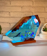 Humpback Whale Octopus Jellys Fish Undersea Ocean Diorama Epoxy Resin Lamp, Night Light