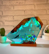 Humpback Whale Octopus Jellys Fish Undersea Ocean Diorama Epoxy Resin Lamp, Night Light