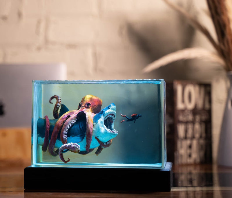 Meg 2 Giant Octopus Diver Epoxy Resin Lamp, Night Light