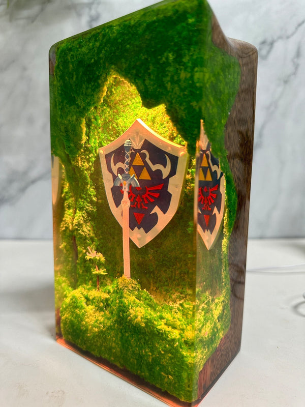 Zelda Master Sword Hylian Shield Epoxy Resin Lamp, Night Light