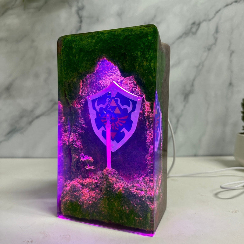 Zelda Master Sword Hylian Shield Epoxy Resin Lamp, Night Light