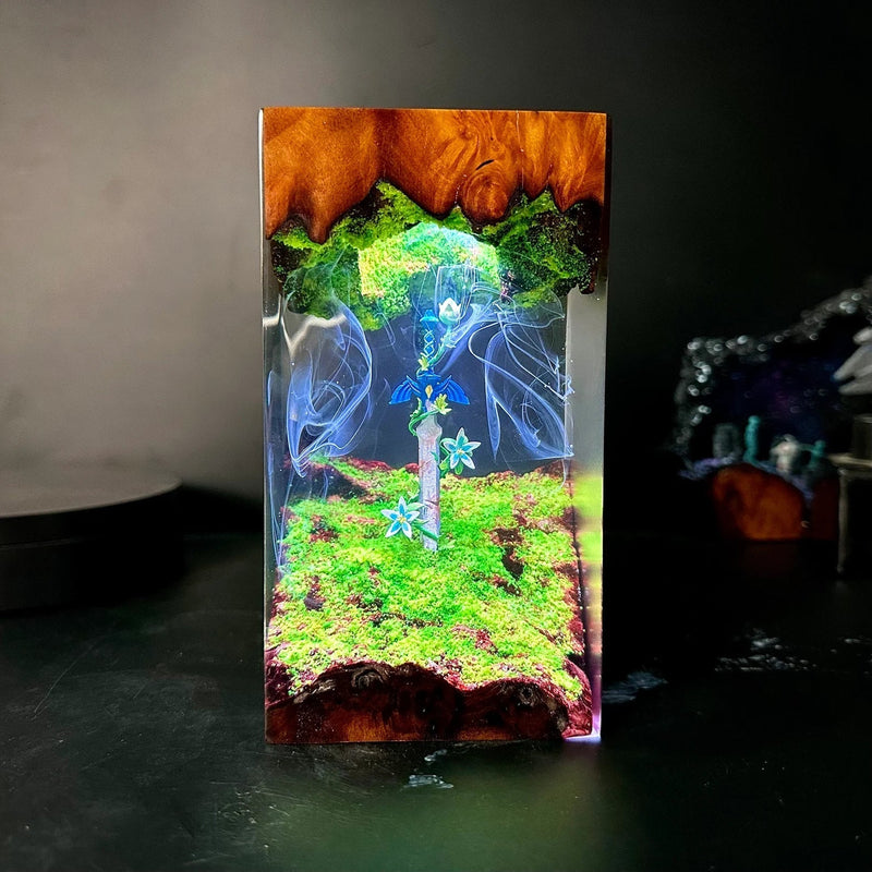 Zelda Master Sword with Silent Princess Flower Epoxy Resin Lamp, Night Light