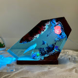 Beluga Whale Octopus Sting Ray Diver Shipwreck Undersea Ocean Diorama Epoxy Resin Lamp, Night Light