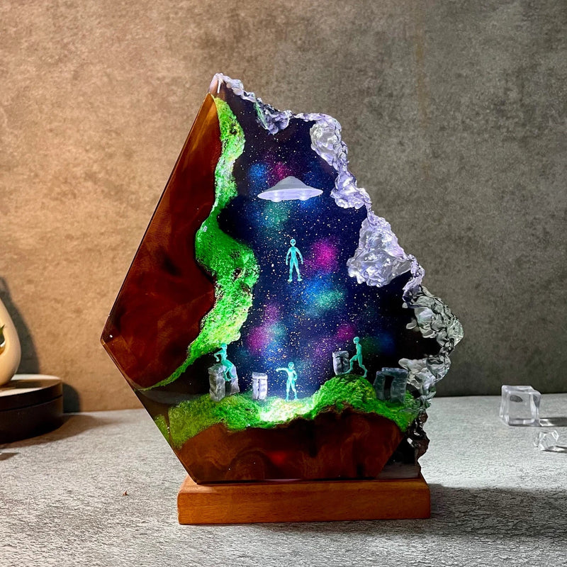 Aliens Stonehenge UFO Galaxy Epoxy Resin Lamp, Night Light